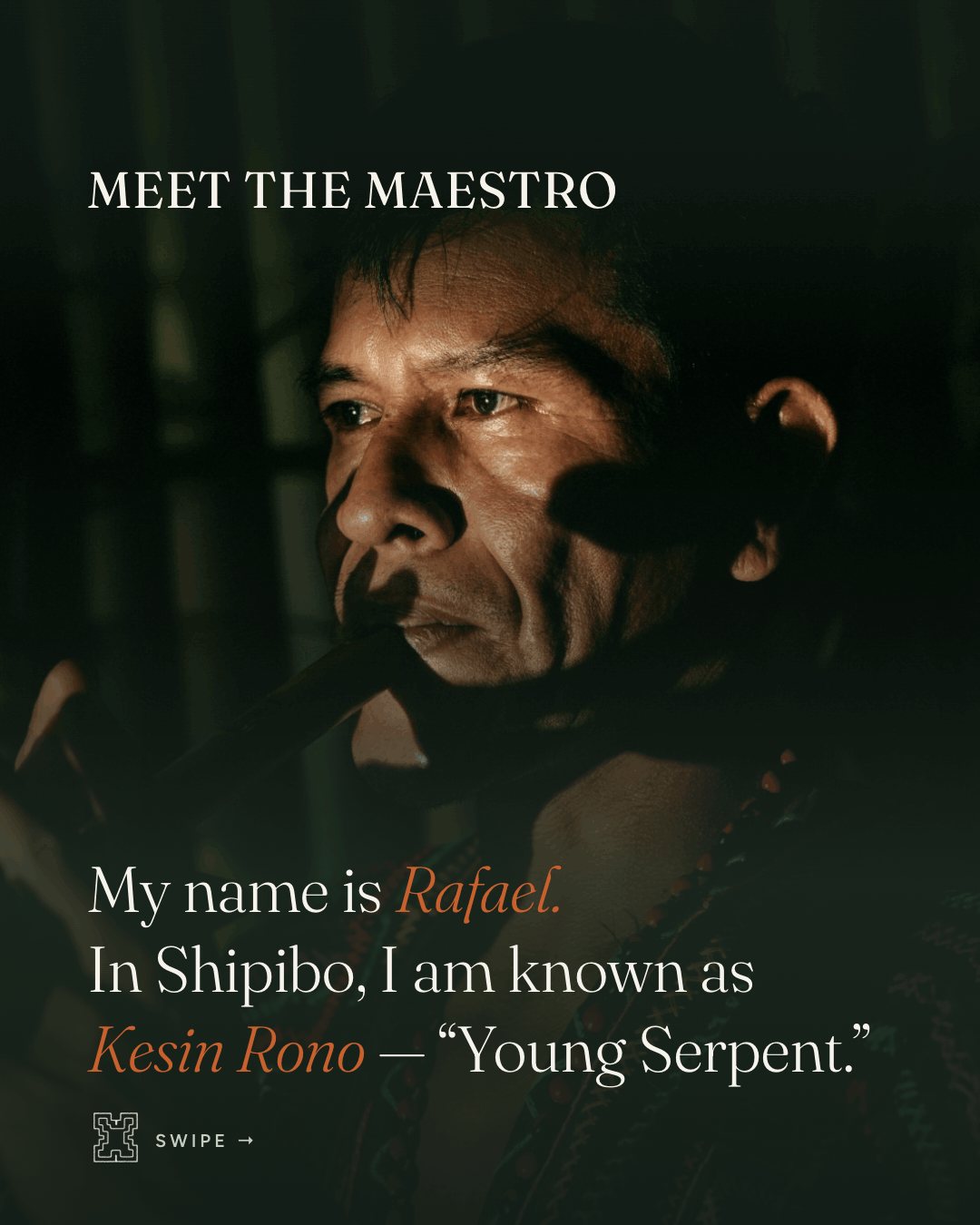 Portrait of maestro Rafael, hereditary Shipibo maestro, in traditional embroidered dress
