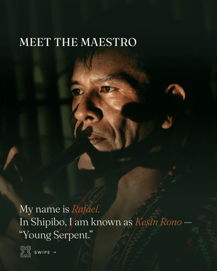 Meet the maestro: my name is Rafael, in Shipibo I am known as Kesin Rono, Young Serpent — hereditary Amazonian maestro at a retreat in Bali